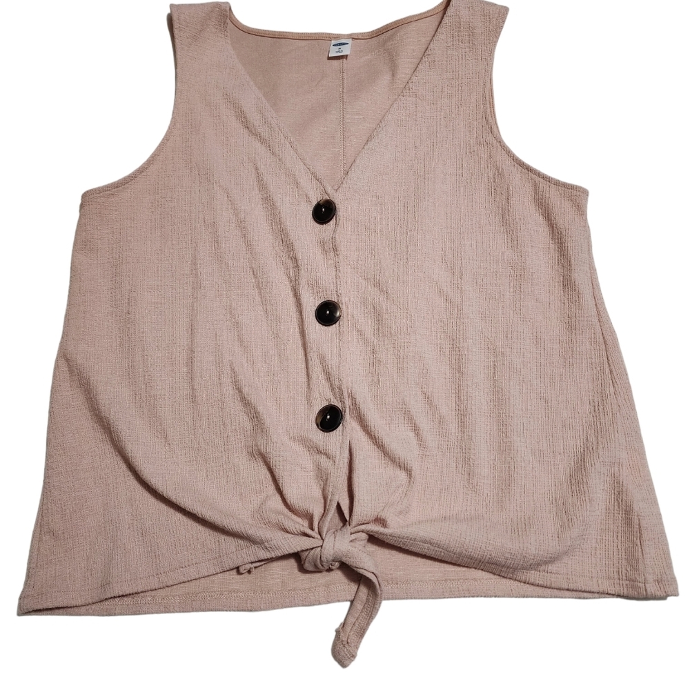 Old Navy Blush Pink Button-Front Tie Tank Top, Size M
